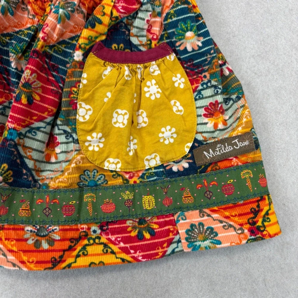 Matilda Jane Girls Dress Sz 2 Autumn Floral Corduroy Pockets Harvest Fall Colors